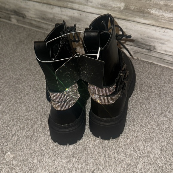 Buckled Rhinestone Combat Booties - Picture 4 of 4